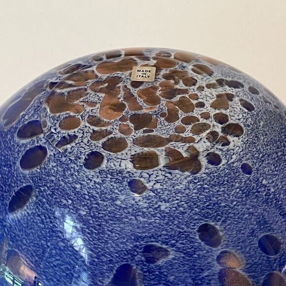 Maestri Vetrai Blown Glass Vase Made In Murano Italy Deep Blue Speckled Copper - Picture 13 of 15